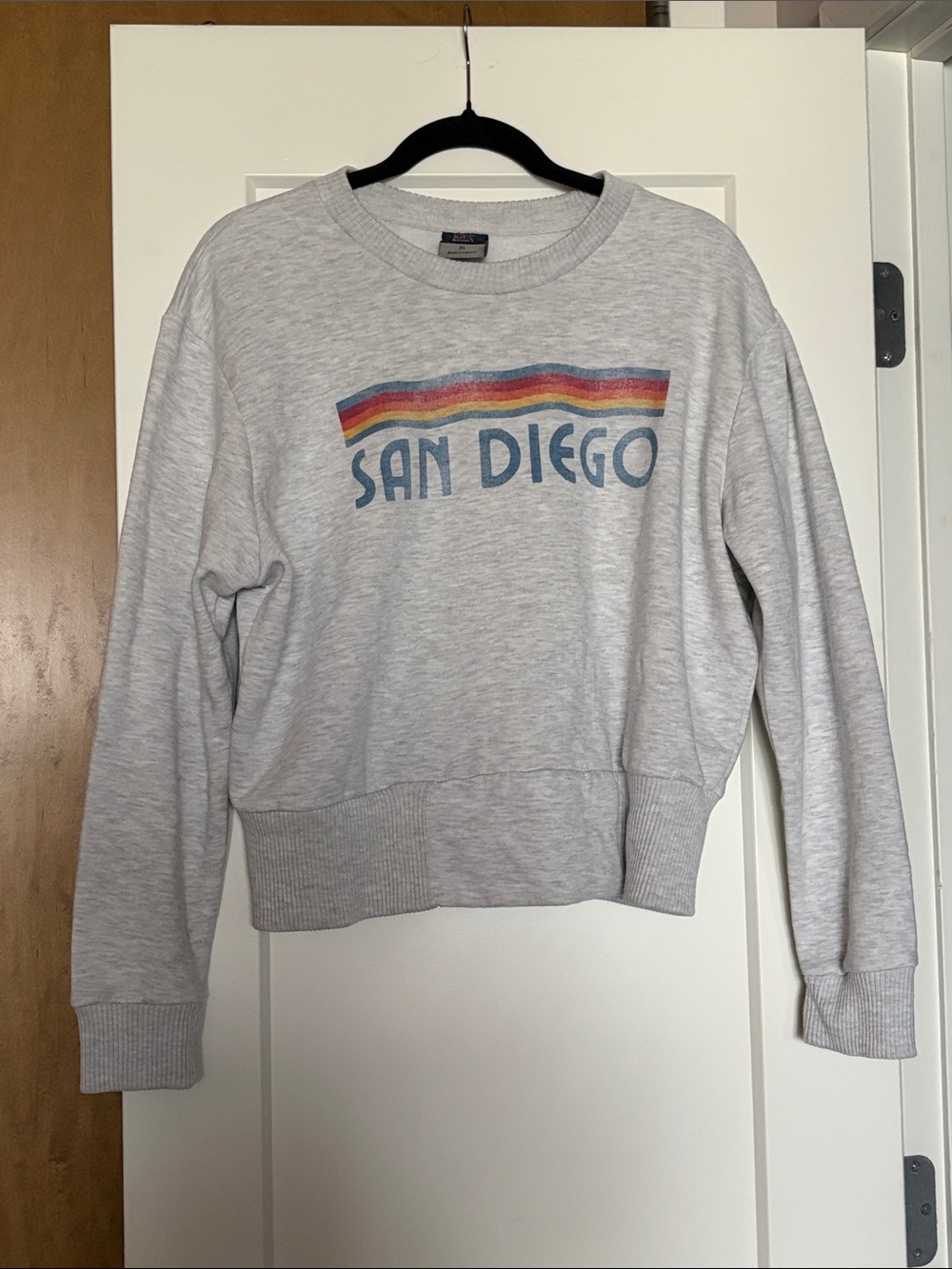 Retro Aviator Nation Style heather grey crop sweatshirt “San Diego” rainbow XL